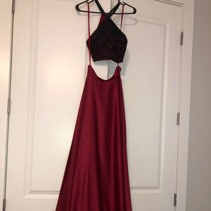 Two-Piece Black and Red Prom Dress
